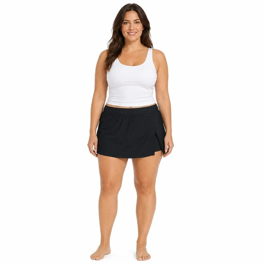 Catalina Swim Skirt Bottom Black Swimwear Mock Wrap Skort Plus Size NWT